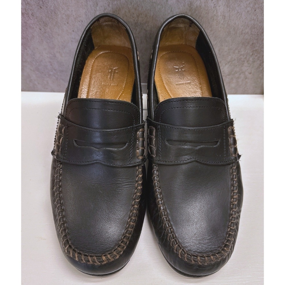 FRYE Lewis Venetian Driving Loafer Mens 8.5 D Black Oiled Leather Moc Slip On